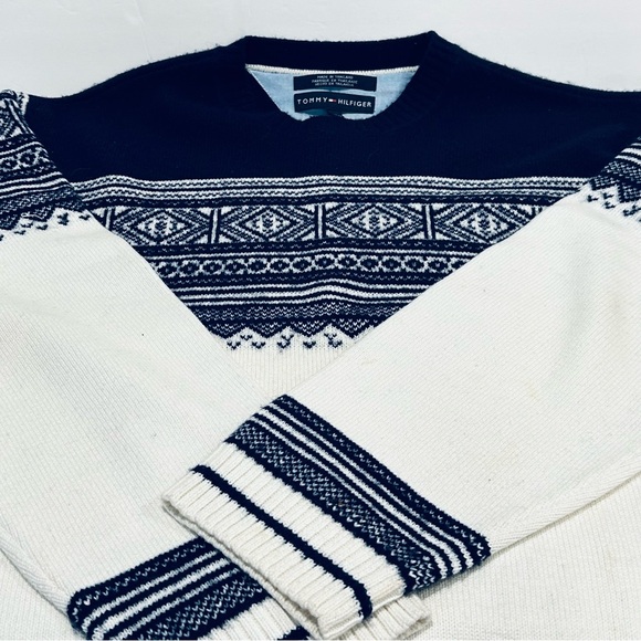 Vintage Tommy Hilfiger Womens Sweater Blue Ivory Nordic Fair Isle Preppy, XL - Picture 9 of 10